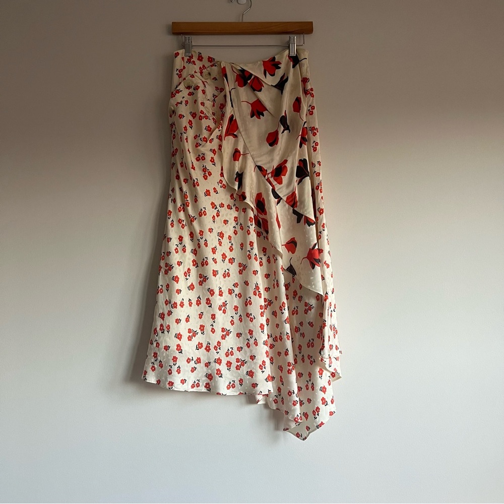 Self-portrait asymmetric printed midi skirt